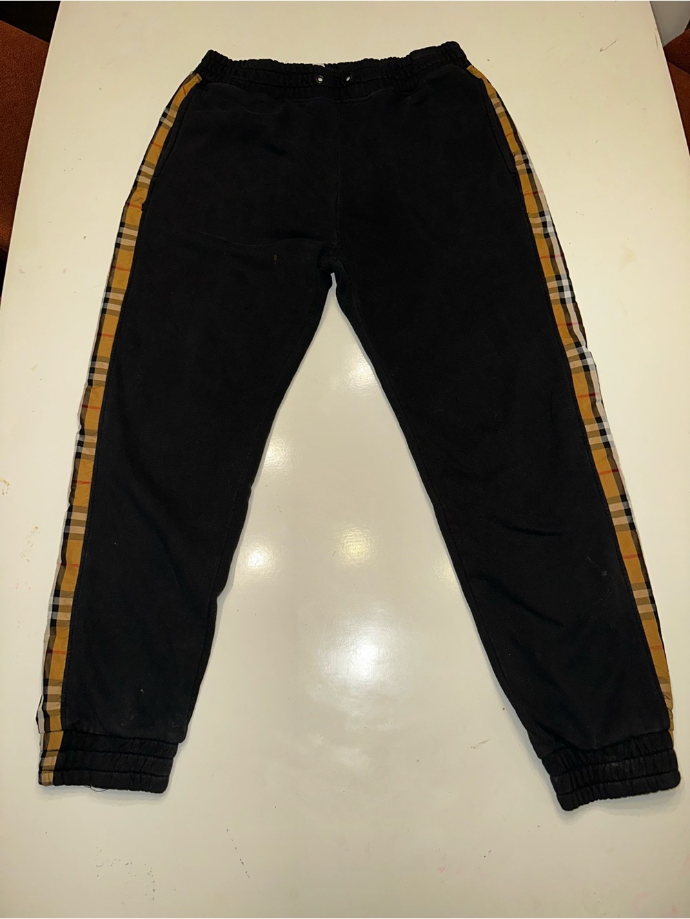 Burberry Men’s Black Jogger Pants with Novacheck Side Stripes Size Medium